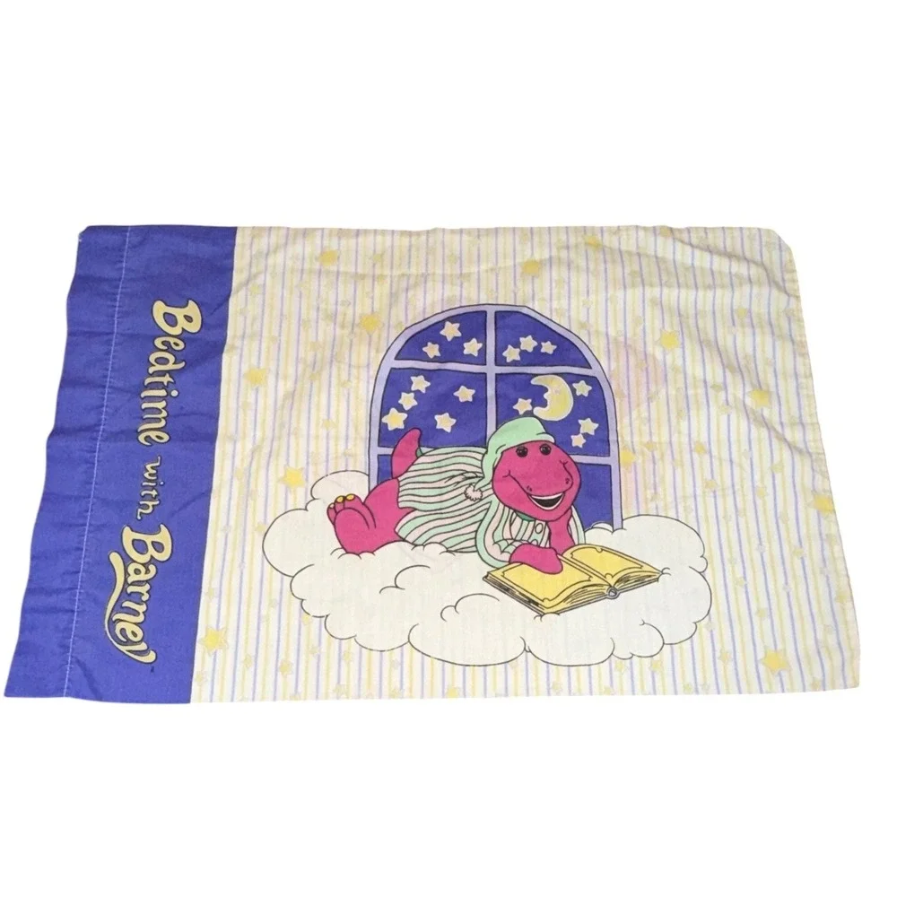Vintage 1994 Bedtime with Barney Dinosaur Pillowcase Purple 90s Lyons Group Rare